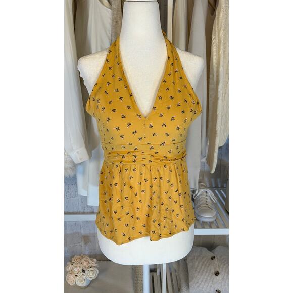 American Eagle Tops - American Eagle Women’s Size M Yellow Floral Halter Top #0337